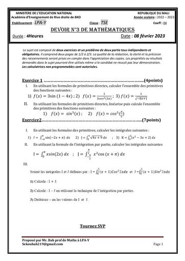 Devoir de Maths Tle D