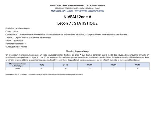 7 FCIHE DE COURS 2027 MATHS 2nde A L7 statistique BY TEHUA