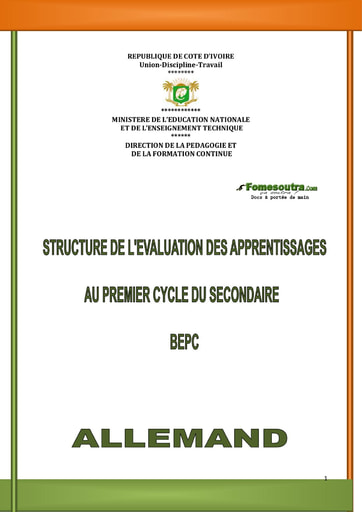 Structure de l’évaluation des apprentissages de l’épreuve d'Allemand au BEPC