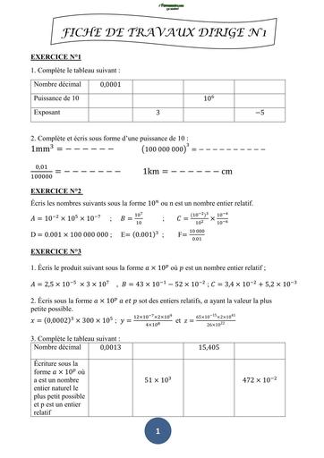 Fiche Travaux Dirigés MATHS 4ème (nombres décimaux ) by TEHUA