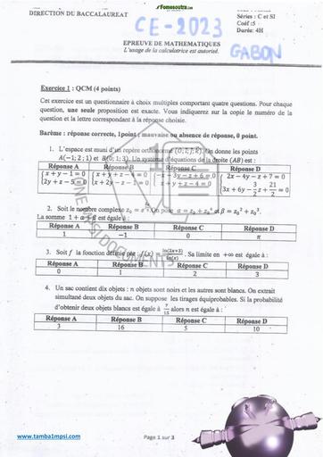 SUJET BAC 2023 MATHS SERIE C GABON BY TEHUA
