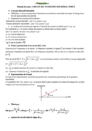 Résumé Physique Tle D RLC by Tehua