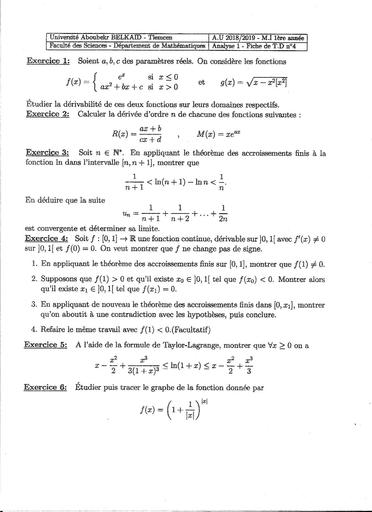 Analyse 1 Fiche 4 2018 2019 Corrige BY TEHUA