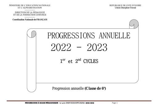 FRANCAIS Progressions 2022 23 1er et 2e Cycles