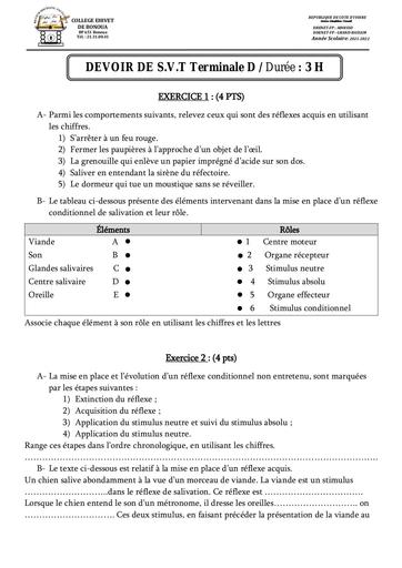 Devoir Tle D SVT by Tehua