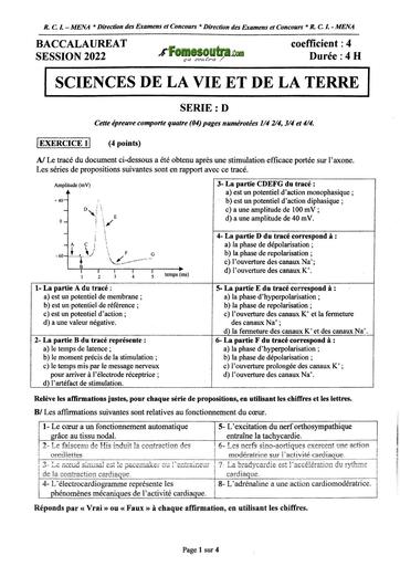 EPREUVE ET CORRIGE BAC 2022 SVT SERIE D COTE D'IVOIRE avec bareme by TEHUA