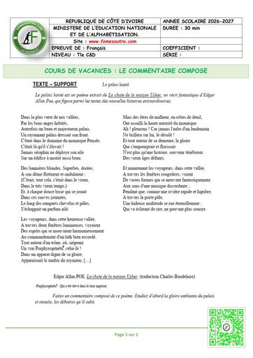 FICHE 1 Français Tle C&D COMMENTAIRE COMMENTAIRE by TEHUA