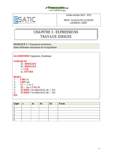 TD corrigé Expression booléennes - ESATIC