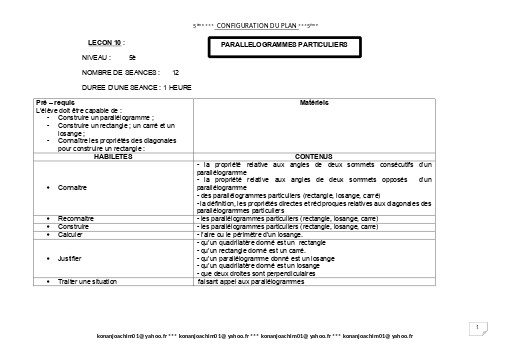 Fiche de cours Maths 5ième Leçon 10 Parallélogramme by TEHUA