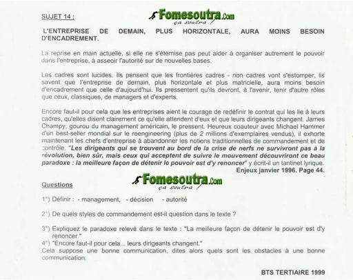 Economie Générale portant sur l'Entreprise - BTS Tertiaire 1999