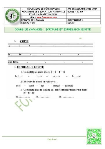 FICHE 1 CP1 ECRITURE ET EXPRESSION ECRITE by TEHUA