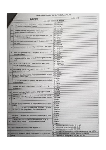 Sujet Cycle supérieur anglais (2)