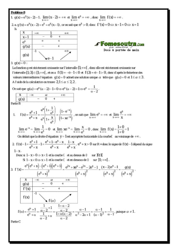Problème (8) Etude d'une fonction exponentielle - Maths Terminale D