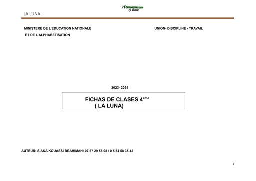 FICHE DE COURS LUNA NIVEAU 4eme BY TEHUA
