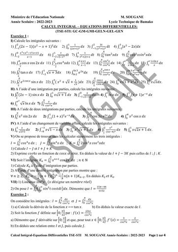 SOUGANE EXO Calcul Intégral-Equations différentielles by Tehua.pdf