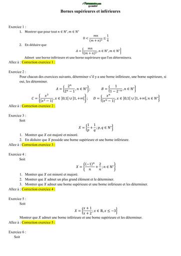LICENCE MATHS INFO exercices corriges bornes superieures et inferieures b y TEHUA