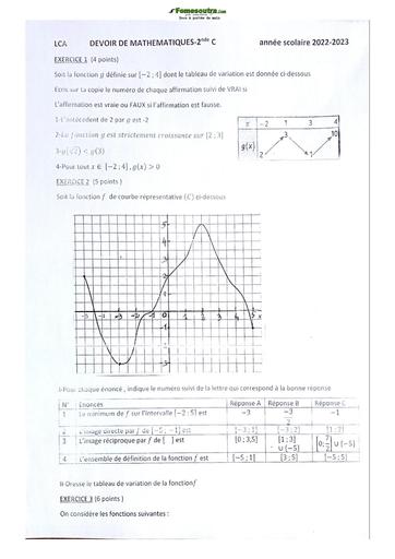 Sujet de Mathématiques Seconde C Lycée Classique Abidjan 2022-2023