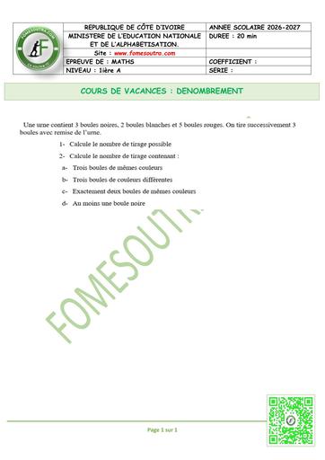 FICHE 5 MATHS 1ière A DENOMBREMENT by TEHUA