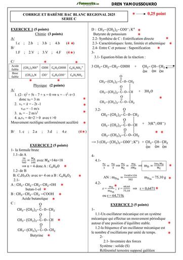 BAC BLANC REGIONAL MARS 2025 DREN YAMOUSSOUKRO PC SERIE C CORRIGE BY TEHUA