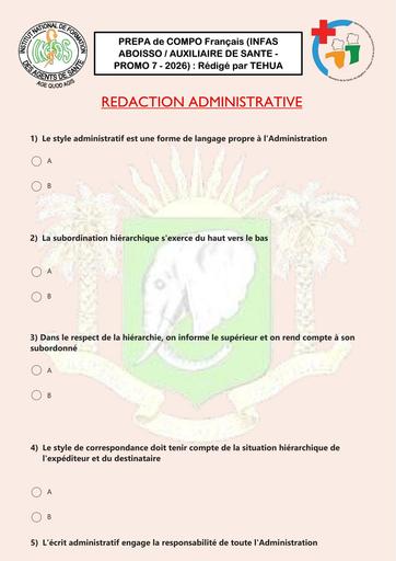 PREPA COMPO Français REDACTION ADMINISTRATIVE INFAS AS ABOISSO 2026 BY TEHUA