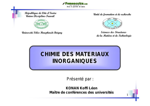 Cours de Chimie des materiaux inorganiques Licence 2 - Université de Cocody