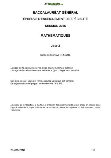 Sujet Bac 2025 Maths J2A   Amerique du Nord by TEHUA