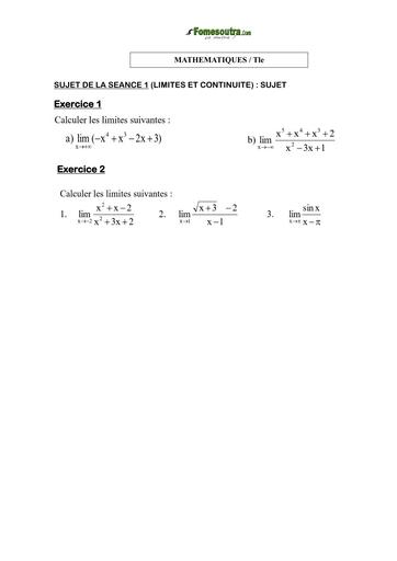 COURS DE VACANCES MATHS TLE SUJET 1 (LIMITES ET CONTINUITE)