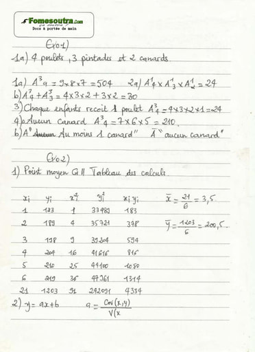 Corrigé du Sujet de Maths BAC blanc série G2 IST ADAMA SANOGO 2012