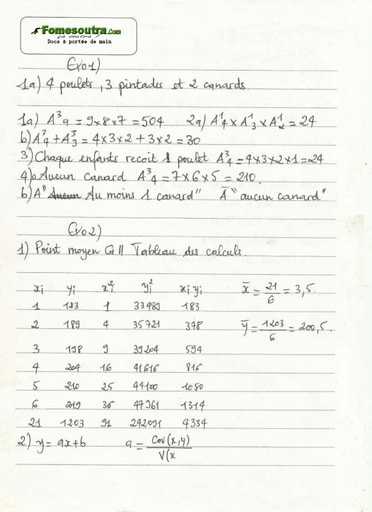 Corrigé du Sujet de Maths BAC blanc série G2 IST ADAMA SANOGO 2012