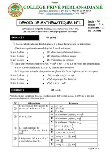 DEVOIR DE NIVEAU MATHS niveau 1ière A MERLAN 12 NOVEMBRE 2025 by TEHUA