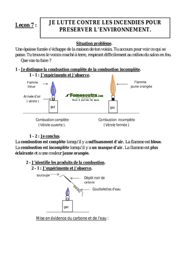 Leçon 7: Je lutte contre les incendies pour préserver l’environnement - Cours chimie 6eme