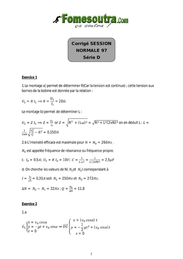 Corrigé de Physique-Chimie BAC D 1997