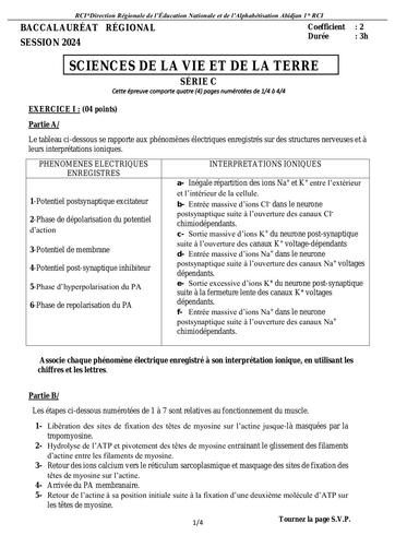 Sujet Examen Bac blanc 2024 SVT serie C Dren Abidjan 1 by Tehua