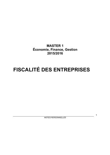 Cours M1 FISCALITE DES ENTREPRISES by Tehua