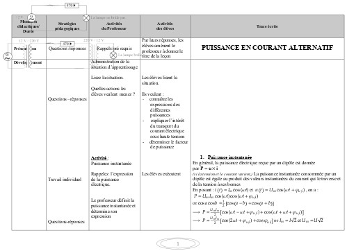 FCICHE DE COURS PC Tle CD PUISSANCE EN COURANT ALTERNATIF by TEHUA