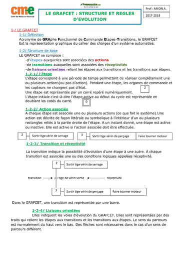 Cours : GRAFCET STRUCTURE ET REGLES D'EVOLUTION