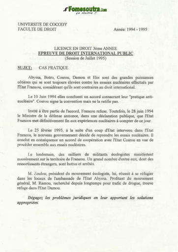 Epreuve de Droit International Public - Juillet 1995