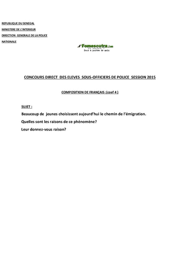 Sujet de Français concours de Police du Sénégal