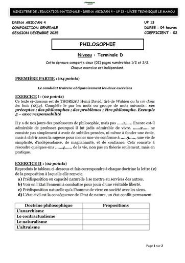 SUJET PHILO Tle D PARTIEL 2025 MAHOU