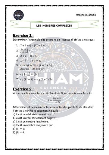 FICHE DE TD MATHS Série nombres complexes (THIAM SCIENCES) by TEHUA