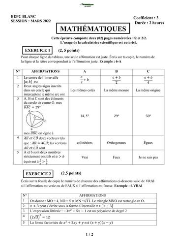 BEPC BLANC 2025 SUJET DE MATHS DRENA ABIDJAN 1 COURS DU SOIR BY TEHUA