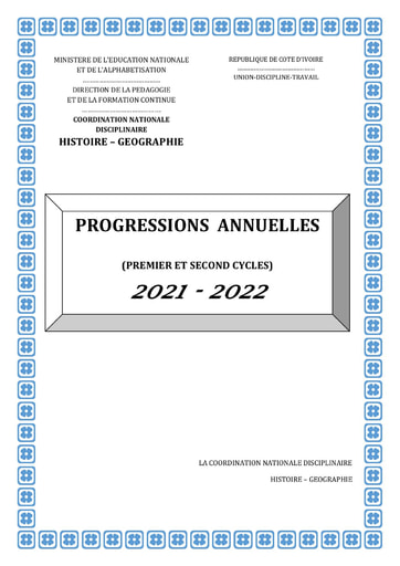 Progression Histoire - Géographie de la Sixième à la Terminale année scolaire 2021-2022