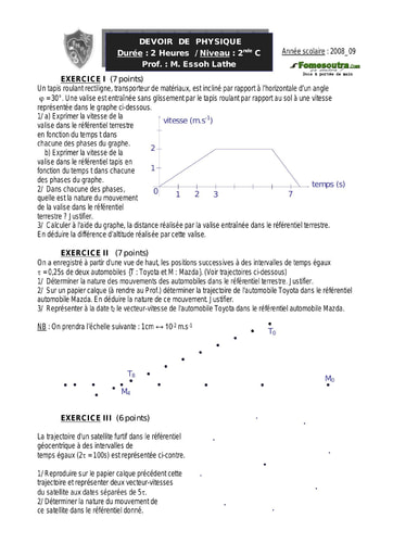 Devoir (1) de Physique 2nde C - EMPT Bingerville