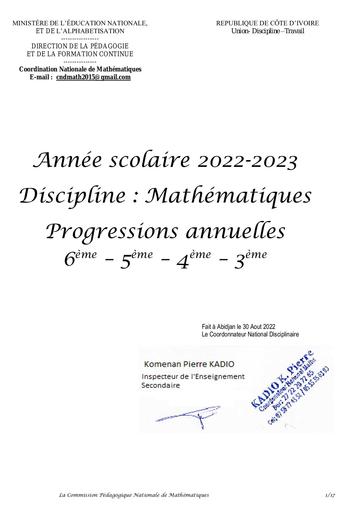 MATHS Progressions 2022 2023