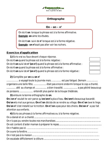 On – on – n’ - Cours CM1