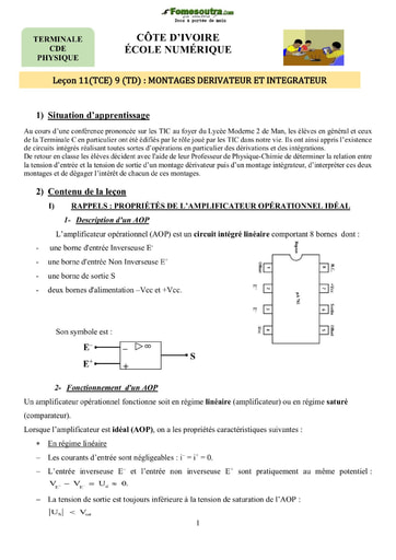 Cours de Montages Dérivateur et Integrateur