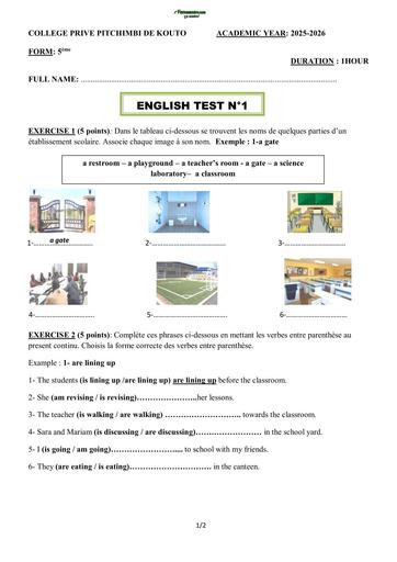 Sujet 5ième Devoir Anglais COMMON TEST 5è Unit 1 Collège pintimbi de Koutoukou By Tehua