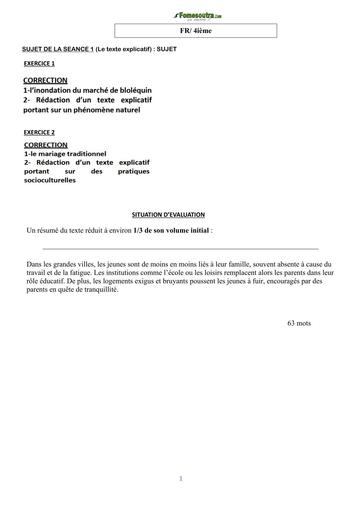 COURS DE VACANCES FR 4ième CORRIGE SUJET 1 (Le texte explicatif) by TEHUA