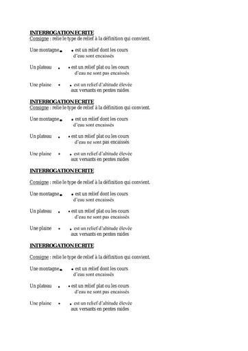 INTERROGATION ECRITE - Type de relief
