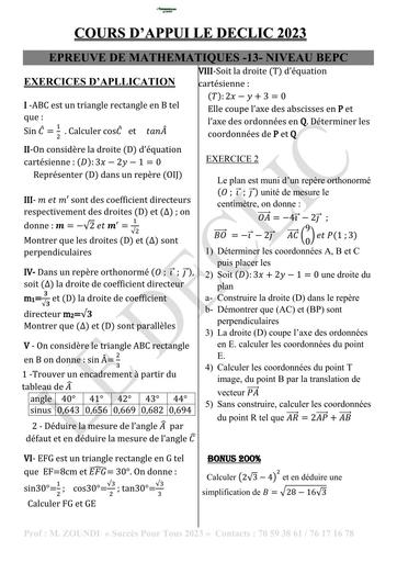 COURS D'APPUI LE DECLIC MATHS 3ième N°10 BY TEHUA